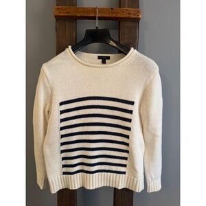 J.CREW Womens Size S Cream Navy Stripe Rollneck Crewneck Sweater Pullover
